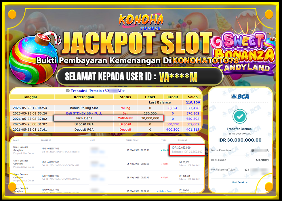 KONOHATOTO78 JACKPOT SWEET BONANZA CANDY LAND Rp.Rp.30.000.000,- LUNAS